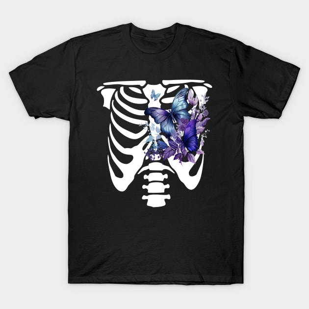 Floral Purple Butterfly Skeleton T-Shirt by JPDesigns